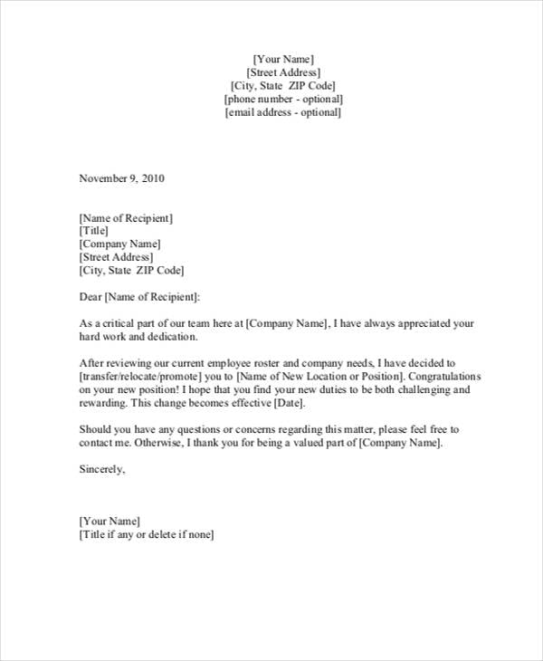 department transfer thank you letter template1