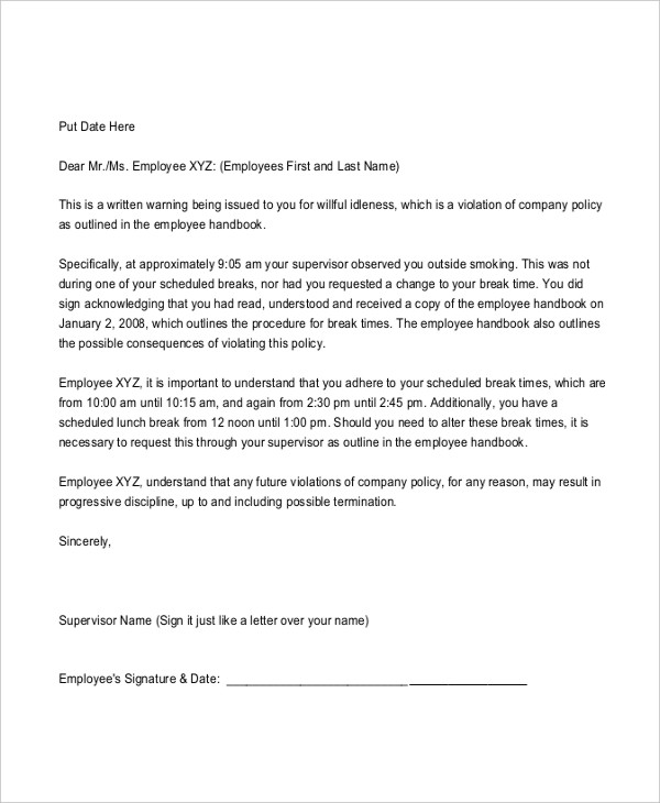 letter job reprimand Word, Free Template  Warning Letter   PDF Professional 6