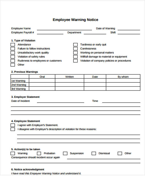 official warning letter format