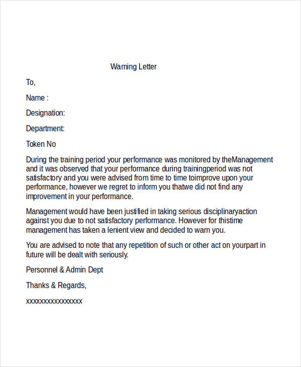 warning letter for not performing duty
