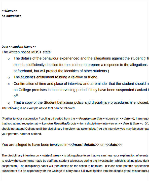 student behavior warning letter template