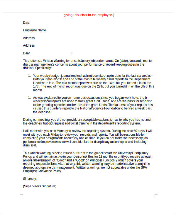 letter reprimand behavior for bad Letter PDF 11 DOC,   Warning Free Templates   Behavior