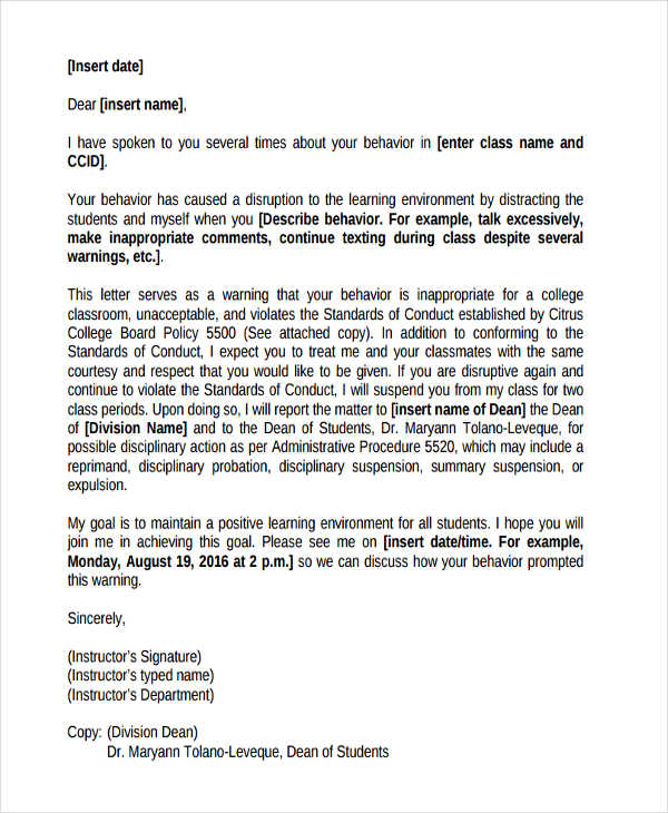 12+ Behavior Warning Letter Templates DOC, PDF