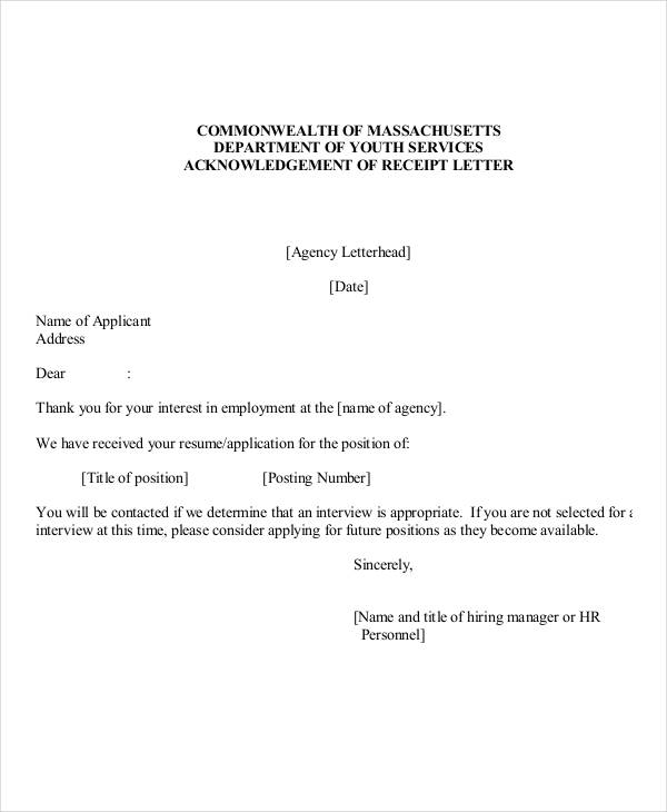 acknowledging template letter receipt 6 Acknowledgement Free   Employee Template  Letter Word