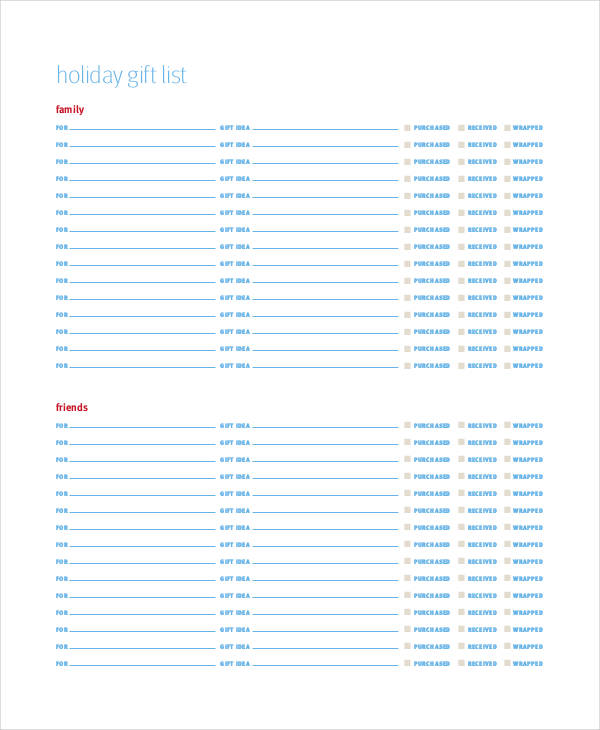 Holiday Gift List Templates 9+ Free Word, PDF Format Download!