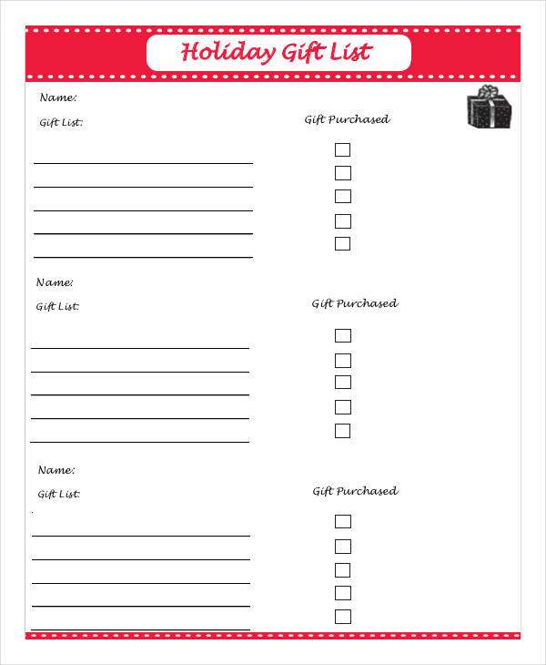 Holiday Gift List Templates 9+ Free Word, PDF Format Download!