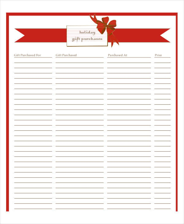 Holiday Gift List Templates 9+ Free Word, PDF Format Download! Free