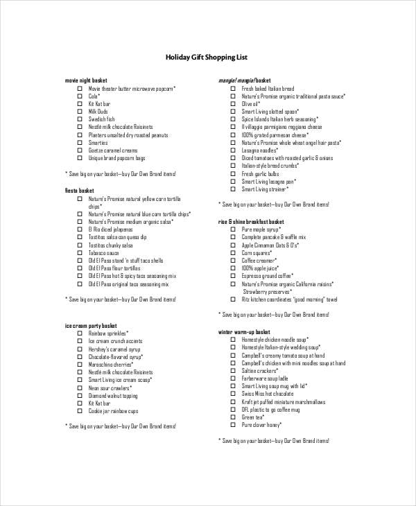 holiday gift shopping list template