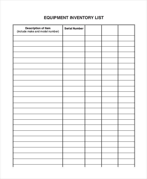 Equipment Inventory List Templates 9 Free Word PDF