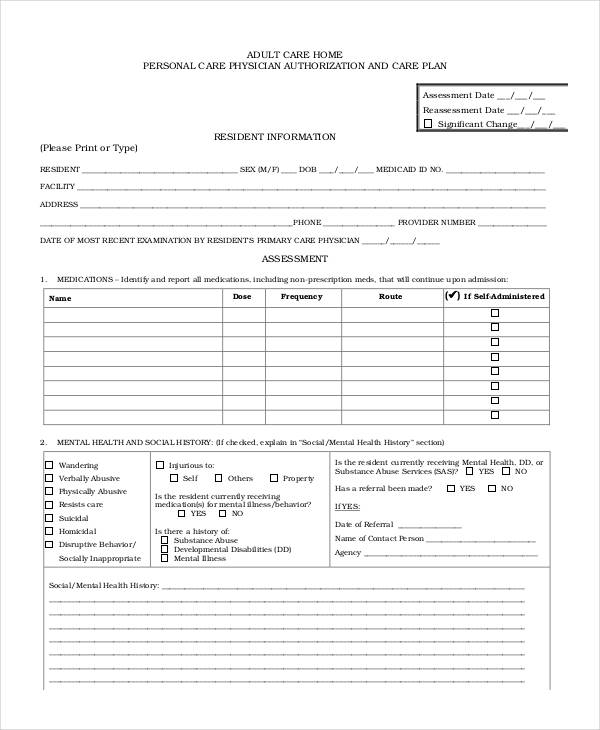 personal physician care plan template