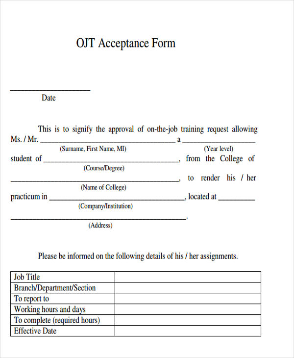 job training acknowledgement letter template1