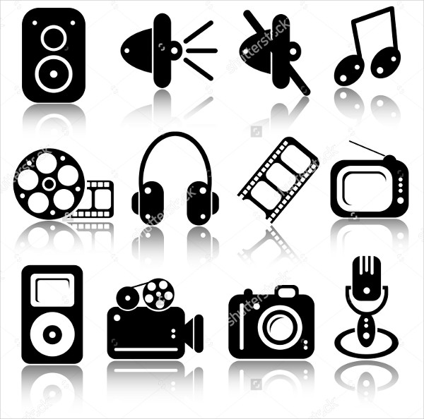 black and white multimedia icon