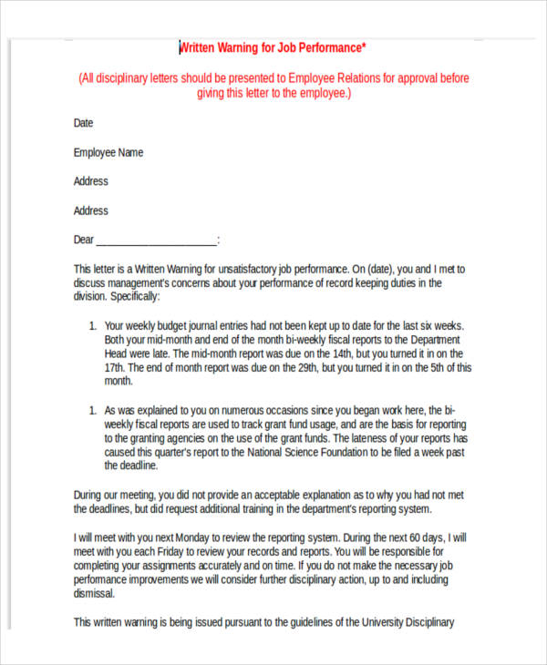 free staff warning letter template