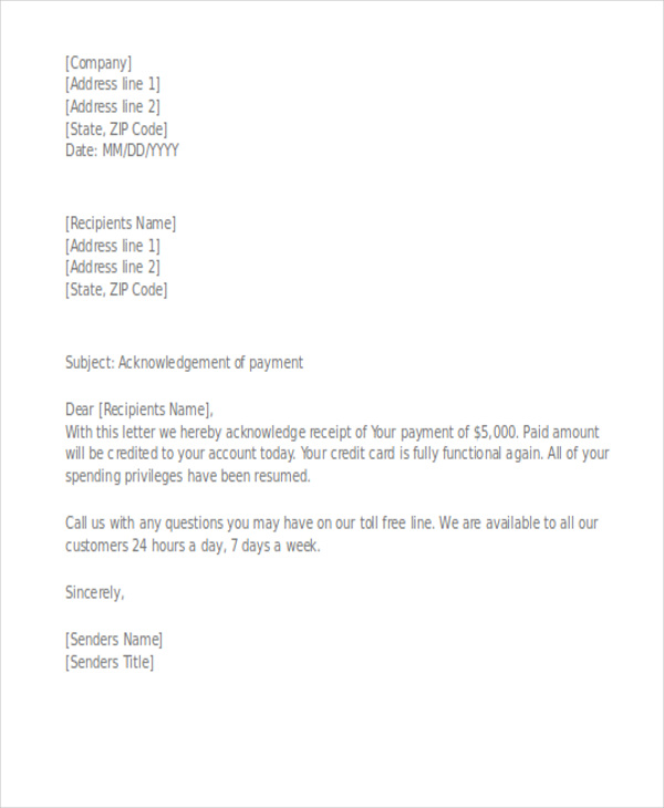 letter template payment PDF, Letter DOC  Templates Payment   Acknowledgement 11