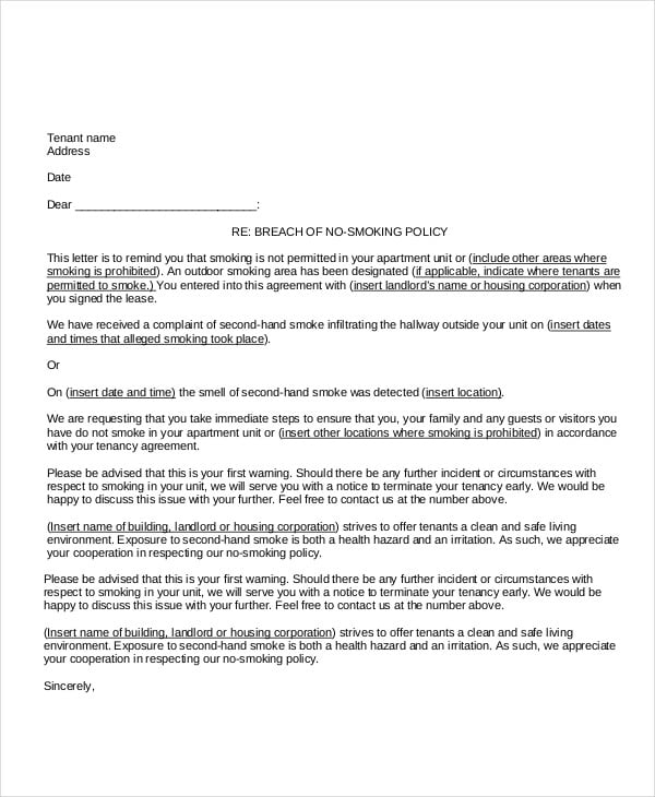 Tenant Warning Letter Template 8 Free Word Pdf Format Download