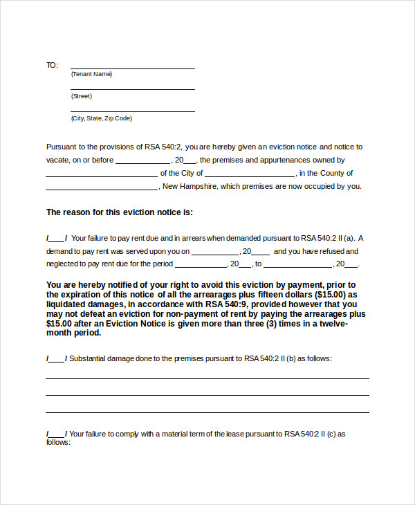 tenant eviction warning letter template