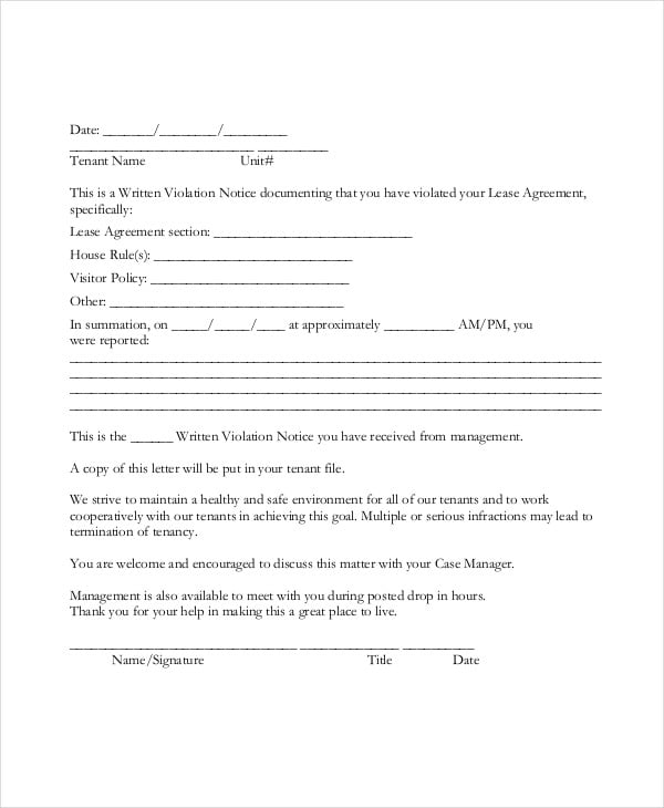 Tenant Warning Letter Template 12 +Free Word, PDF Format Download!