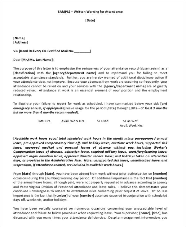 6+ Work Warning Letter Template Free Word, PDF Format Download!