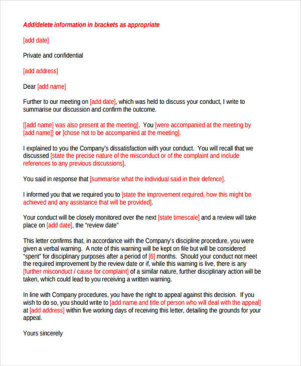 poor letter reprimand performance employee Letter Word, Final   Free  Warning PDF Template 9  9