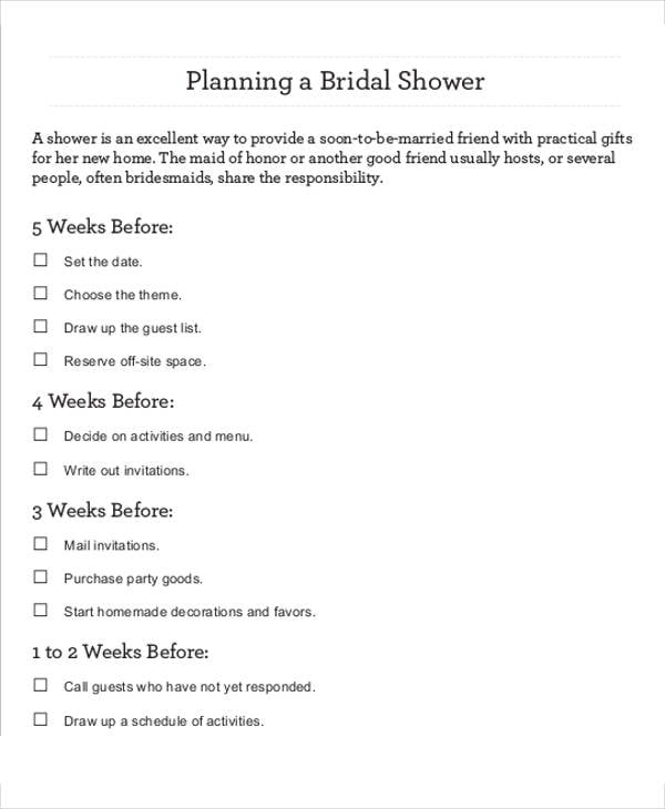Planning a bridal shower checklist pdf - Troshub