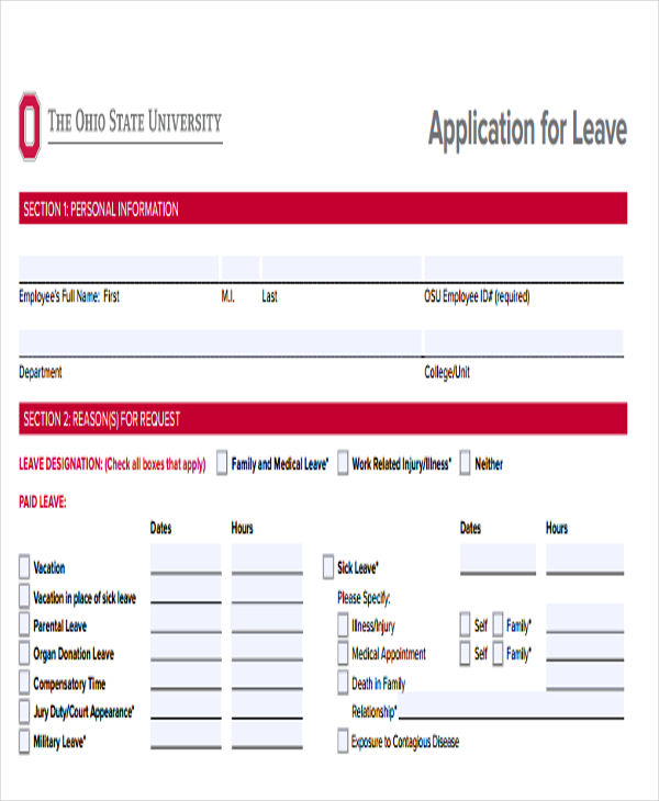 leave application email for vacation