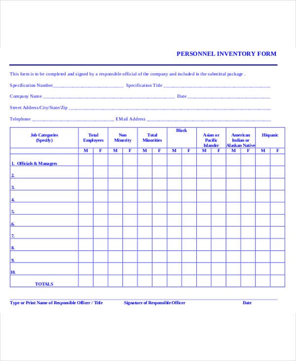 printable company inventory form