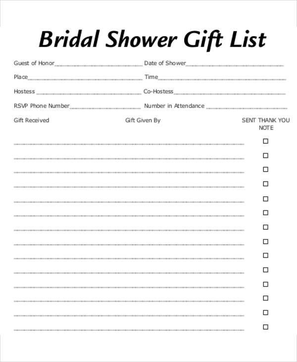 Bridal Shower Gift List Templates 5+ Free Word, PDF Format Download!