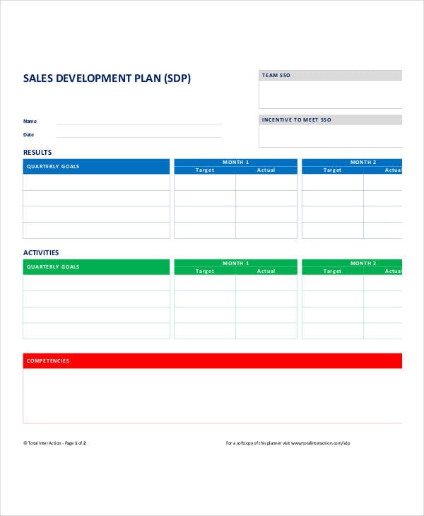 personal development sales plan template