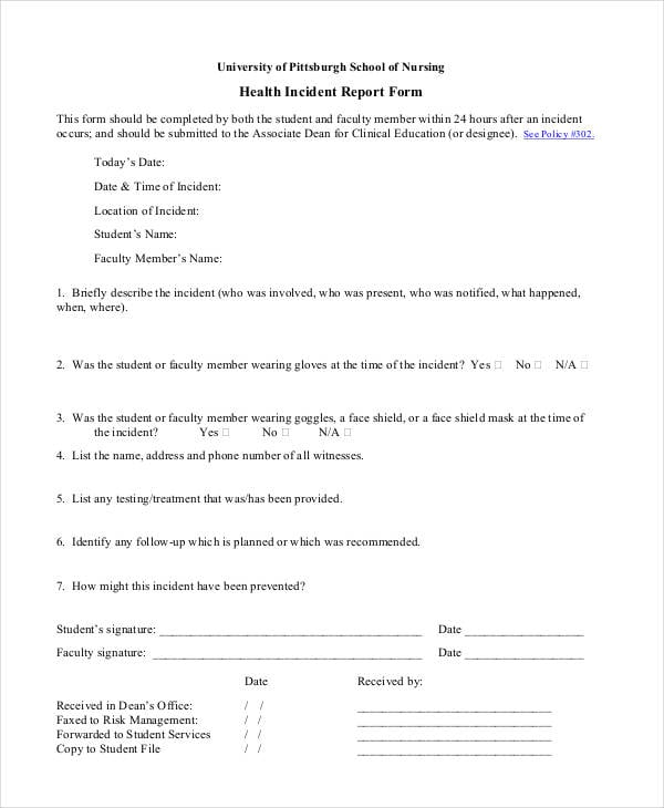 blank health incident report form template