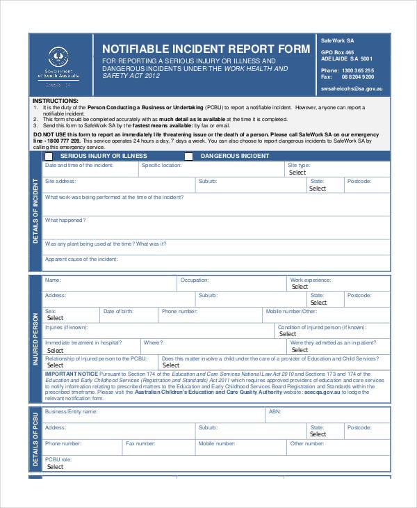 blank incident report form template