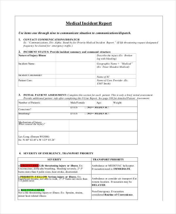 blank medical incident report template