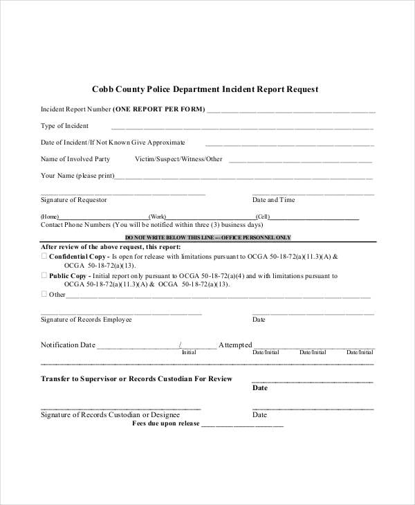 blank police incident report template