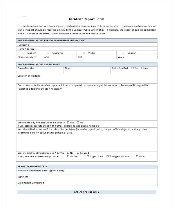 free blank incident report form