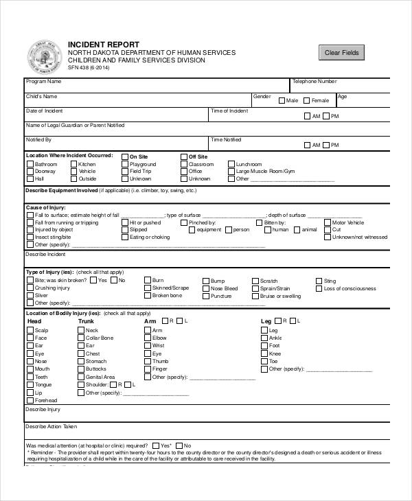 printable blank incident report template