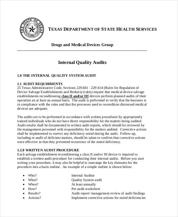 internal quality audit report template