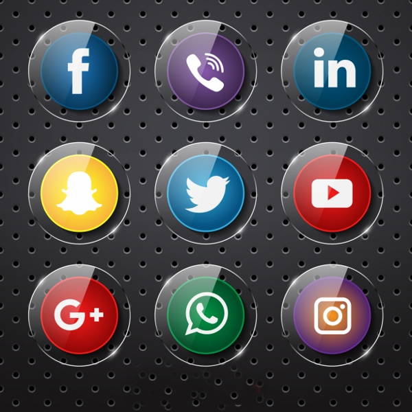 social media glass button