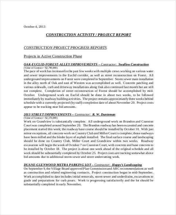Construction Project Report Sample Master Of Template Document
