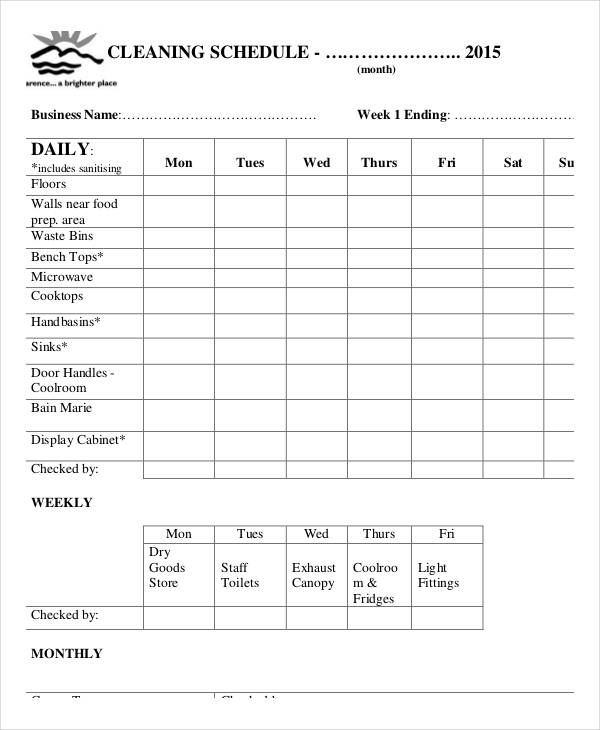 Office Cleaning Schedule Chart