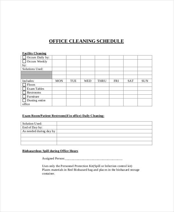 Office Cleaning Schedule Template - 11+ Free Word, PDF Format Download!