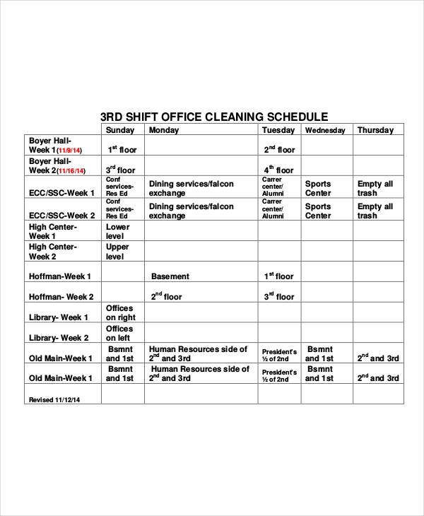 Office Cleaning Schedule Template 11 Free Word PDF Format Download 