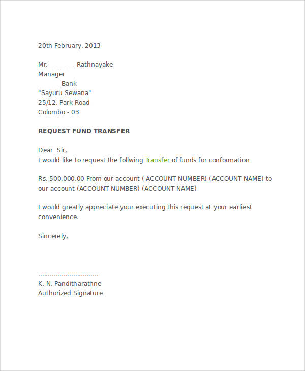 10 Fund Transfer Letter Templates Pdf Doc Apple Pages Google - fund transfer confirmation letter example