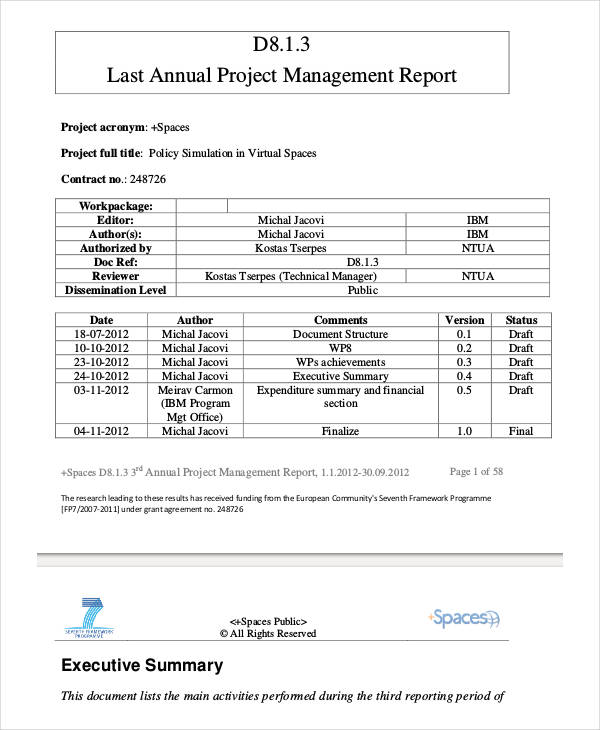 project management report format