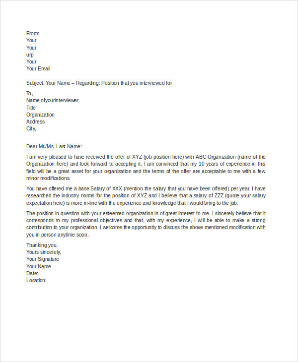 Counter Offer Letter Template 12 Free Word PDF Format Download 