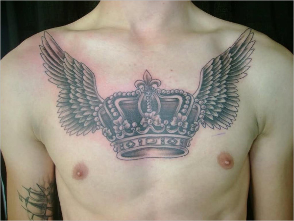 Crown tattoo on the chest - Tattoogrid.net