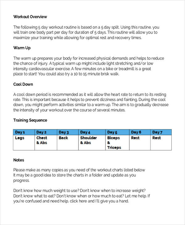 Free Hand Workout Chart