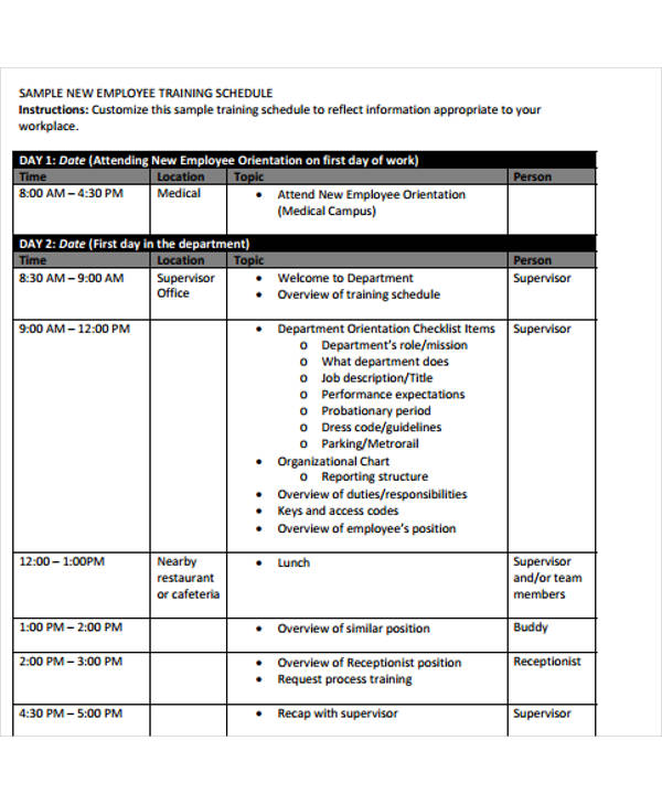 training program schedule format