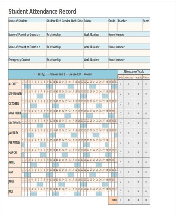 monthly student attendance report template