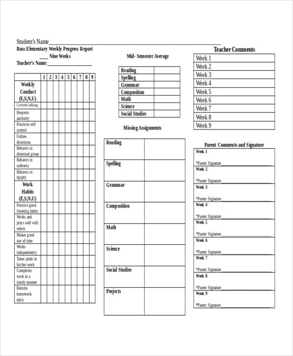 weekly-student-progress-report-elementary-template