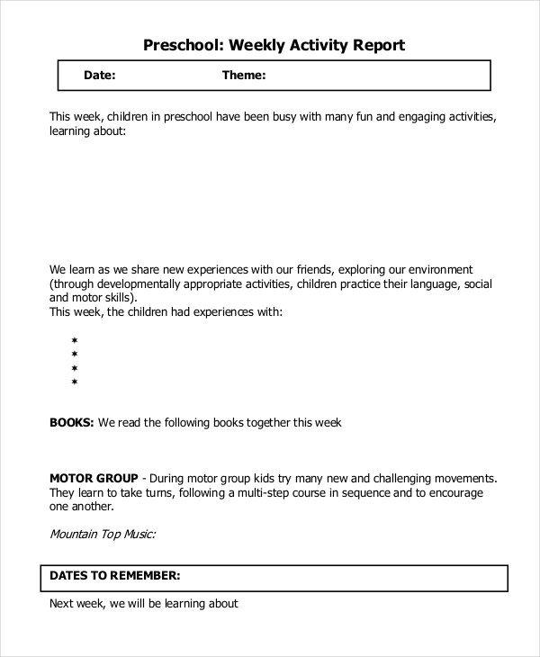 Weekly Activity Schedule Template - 6+ Free Word, PDF Format Download!