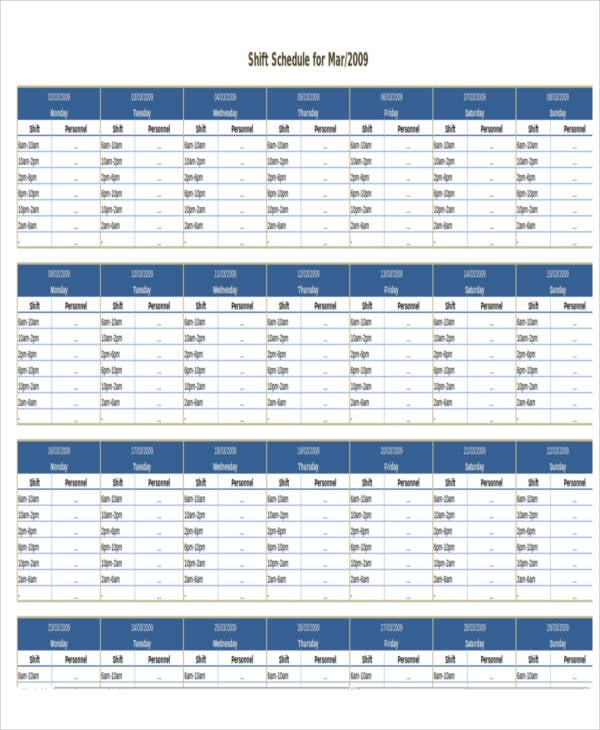 free monthly shift schedule template